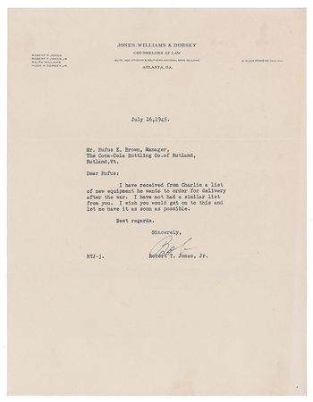 Lot #912 Bobby Jones Typed Letter Signed - Image 1
