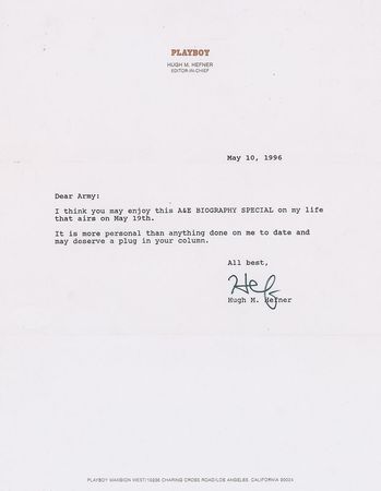 Lot #749 Hugh Hefner Typed Letter Signed and Signature - Image 1