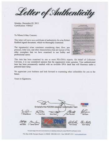 Lot #788 Robert Redford Signed Document - Image 2