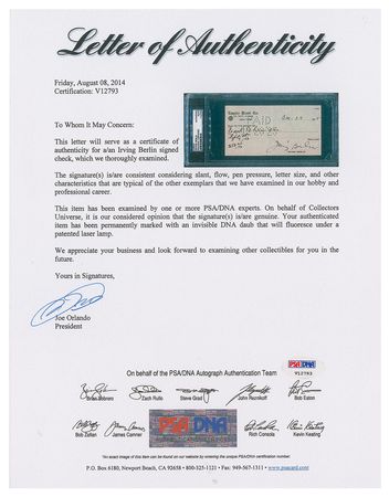 Lot #612 Irving Berlin Check - Image 3