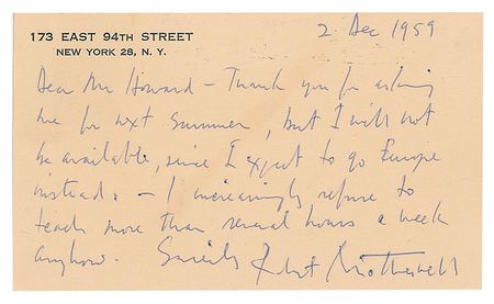Lot #452 Robert Motherwell Handwritten Letter Signed - Image 1