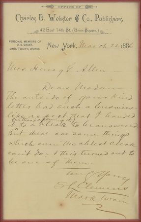 Lot #484 Samuel L. Clemens: Unique 