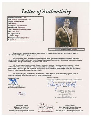 Lot #928 Primo Carnera Signed Photograph - Image 2