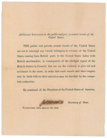 Lot #16 James Monroe: Protecting American trade