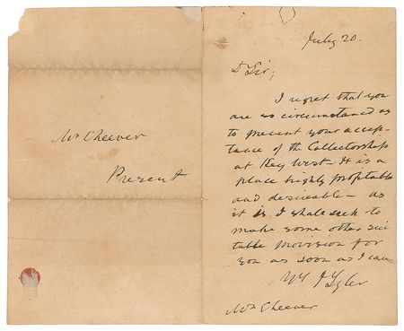 Lot #25 John Tyler Handwritten Letter Signed