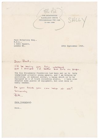 Lot #4482 The Who: Pete Townshend Typed Letter Signed to Paul McCartney - Image 1