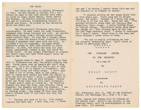 Lot #4072 Bob Dylan 1961 Carnegie Chapter Hall Program - Image 2