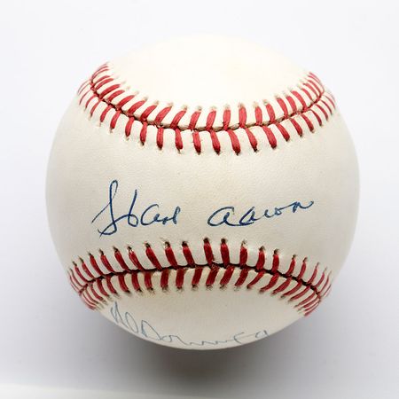 Lot #762 Hank Aaron and Al Downing Signed Baseballs - Image 1