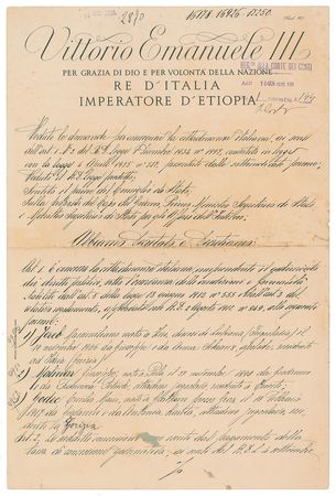 Lot #227 Benito Mussolini and Vittorio Emanuele III Signed Document - Image 1