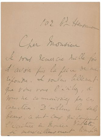 Lot #447 Marcel Proust: Praise for a fellow writer's characters, 