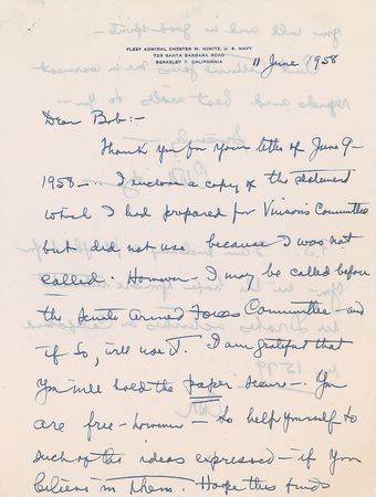 Lot #267 Chester Nimitz Handwritten Letter Signed - Image 1