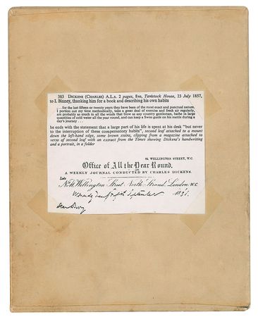 Lot #414 Charles Dickens: Dickens on his daily routine—