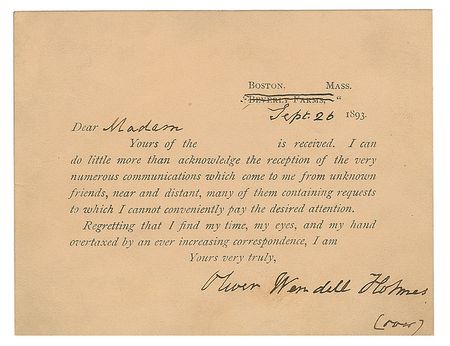 Lot #499 Oliver Wendell Holmes, Sr: Holmes includes 'My Aviary' and 'The Chambered Nautilus' among his favorites - Image 1