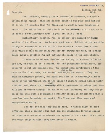 Lot #457 George Bernard Shaw: Interesting letter from Shaw on publishing rights - Image 1