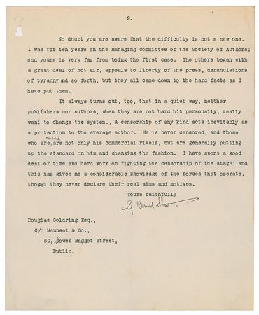 Lot #457 George Bernard Shaw: Interesting letter from Shaw on publishing rights - Image 2