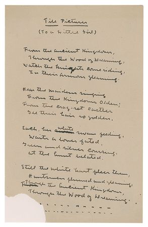 Lot #403 Willa Cather: Handwritten poem by Willa Cather, plus praise to her from Van Doren: 