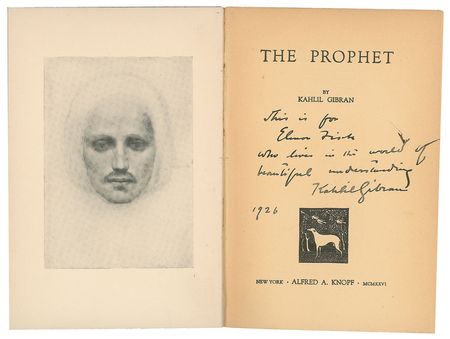 Lot #426 Kahlil Gibran: Extraordinary presentation copy of The Prophet, inscribed to one 