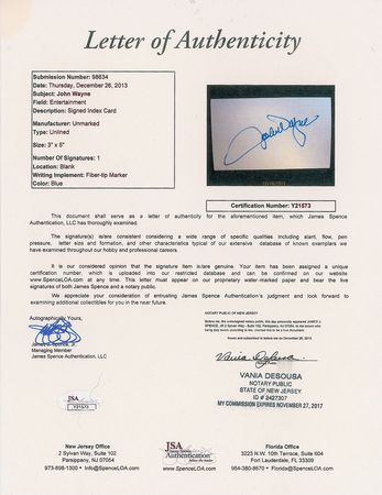 Lot #646 John Wayne Signature - Image 2
