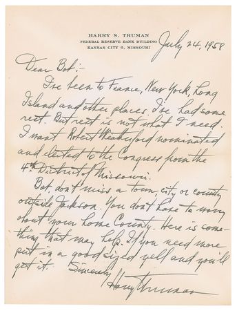 Lot #33 Harry S. Truman: ?If you need more put in a good sized yell and you?ll get it? - Image 1
