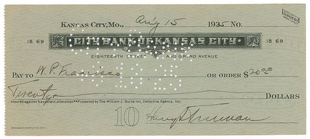 Lot #100 Harry S. Truman Check - Image 1