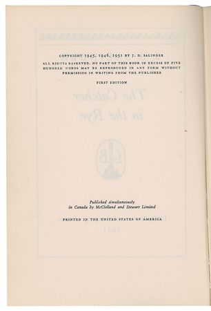 Lot #449 J. D. Salinger: First edition of Salinger's iconic tale of American angst - Image 3
