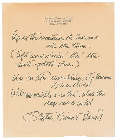 Lot #478 Stephen Vincent Benet Autograph Poem - Image 1