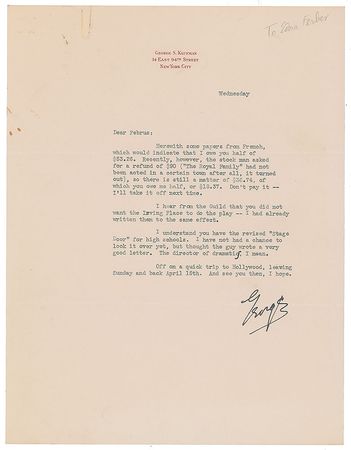 Lot #502 George S. Kaufman and Moss Hart: 