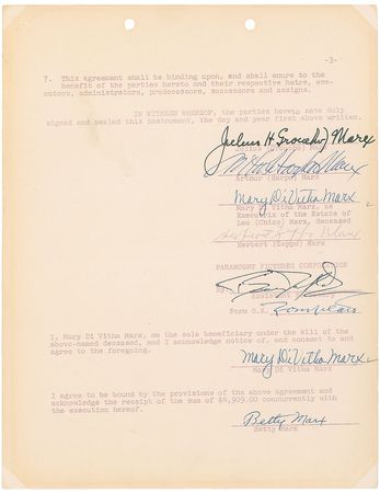 Lot #634 Marx Brothers: The four surviving Marx Brothers settle with Paramount on Horse Feathers and Monkey Business - Image 2