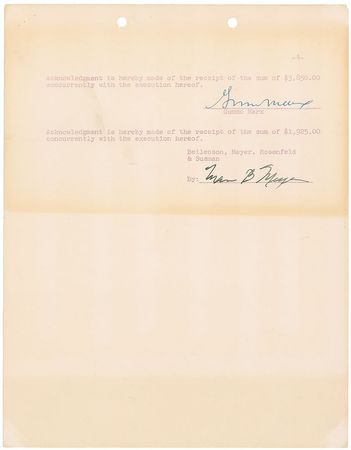 Lot #634 Marx Brothers: The four surviving Marx Brothers settle with Paramount on Horse Feathers and Monkey Business - Image 3