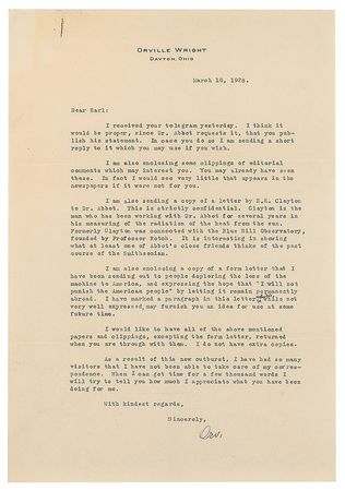 Lot #300 Orville Wright: On the fate of the Wright Flyer: 