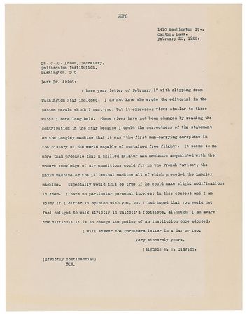 Lot #300 Orville Wright: On the fate of the Wright Flyer: 