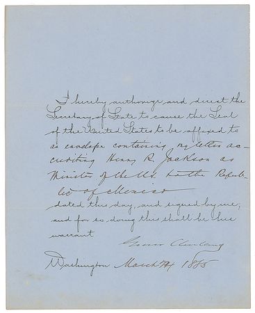 Lot #19 Grover Cleveland Signed Document