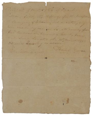 Lot #162 Daniel Boone: Excessively rare Daniel Boone survey receipt from 1784?the year his legend took hold - Image 1