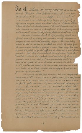 Lot #127 Thomas Edison: Rare 1882 Edison patent application for 