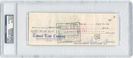 Lot #7286 Marilyn Monroe Signed Check - Image 1