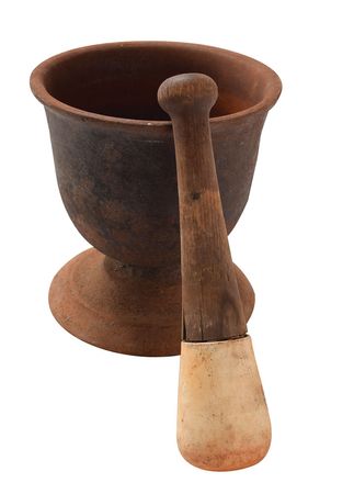 Lot #7023  Chapman Drugstore/Speed, Kansas Collection of Antiques: Large Brass Megaphone, Medicine Bottle, and Iron Pestle - Image 4
