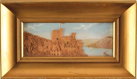 Lot #7063  Old Tucson Studios Rare Surviving Artifacts/Props: Painting, Wooden Angel, Framed Cork Artwork - Image 3