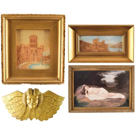 Lot #7063  Old Tucson Studios Rare Surviving Artifacts/Props: Painting, Wooden Angel, Framed Cork Artwork - Image 2