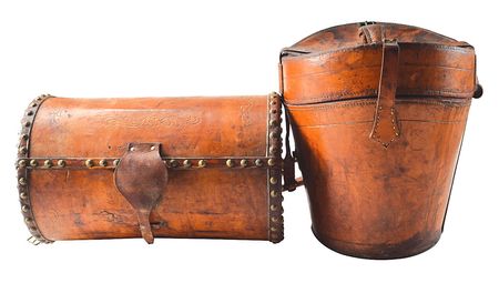 Lot #7065  Old Tucson Studios: Antique Leather Carrying Case and Hat Box - Image 1