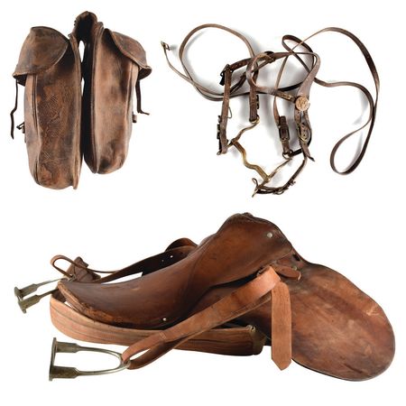 Lot #7064  Old Tucson Studios Tack Collection: Leather Saddle, Saddle Bags, and Bridle - Image 2