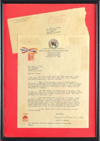 Lot #7027 Cecil B. deMille Signed Letter with Hair