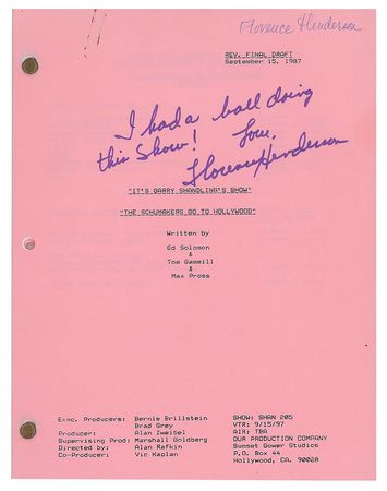 Lot #7481 Florence Henderson's Script for It's Garry Shandling's Show - Image 1