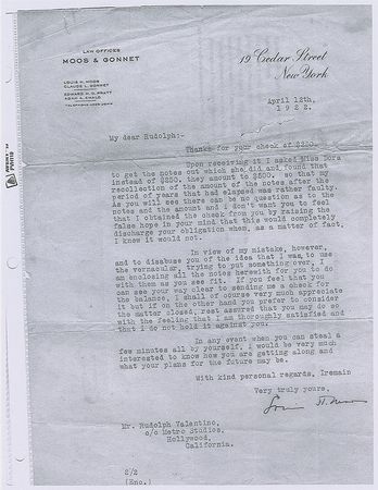 Lot #7164 Rudolph Valentino Signed Document - Image 2
