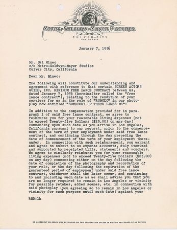 Lot #7151 Sal Mineo Signed Document - Image 1