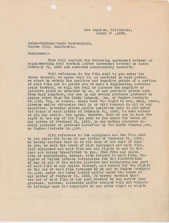 Lot #7138 Howard Hughes and Louis B. Mayer Document Signed - Image 1