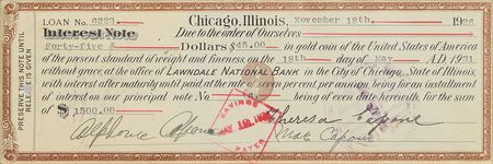 Lot #122 Al Capone: Twice-signed 