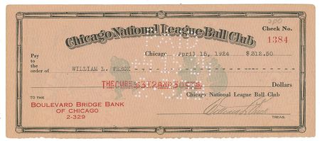 Lot #871 William Veeck, Sr Signed Check - Image 1
