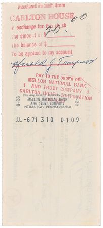 Lot #867 Pie Traynor Signed Check - Image 2