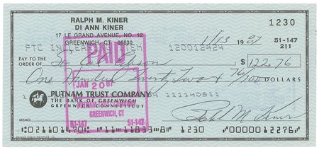Lot #778 Nellie Fox Signed Check - Image 1