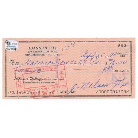 Lot #778 Nellie Fox Signed Check - Image 2
